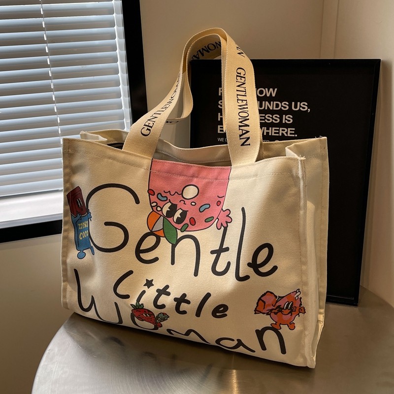 休闲大容量字母帆布包包女2025新款秋冬时尚单肩包上课通勤托特包,箱包皮具/热销女包/男包,通用款女包,淘宝优惠券,粉丝福利购,淘宝优惠卷