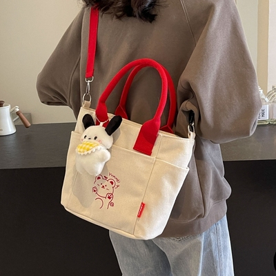 可爱卡通印花休闲帆布斜跨手提包