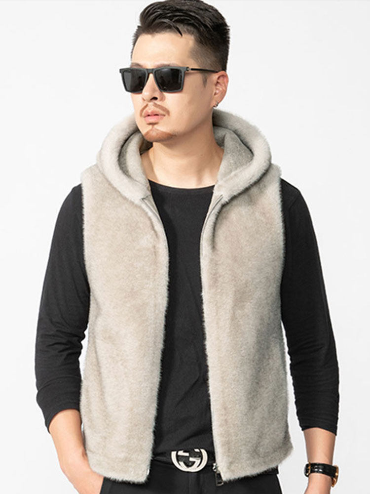 HAINING 모피 코트 밍크 코트 남성 모피 통합 조끼 여성 가역 후드 조끼 조끼 겨울