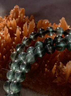 建木信使｜【少有】天然高品质猫眼绿磷灰石透体水晶手串手链原矿