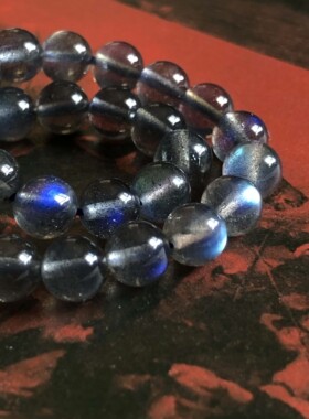 建木信使｜【高品质】天然蓝光灰月光拉长石透体水晶手串原石原矿