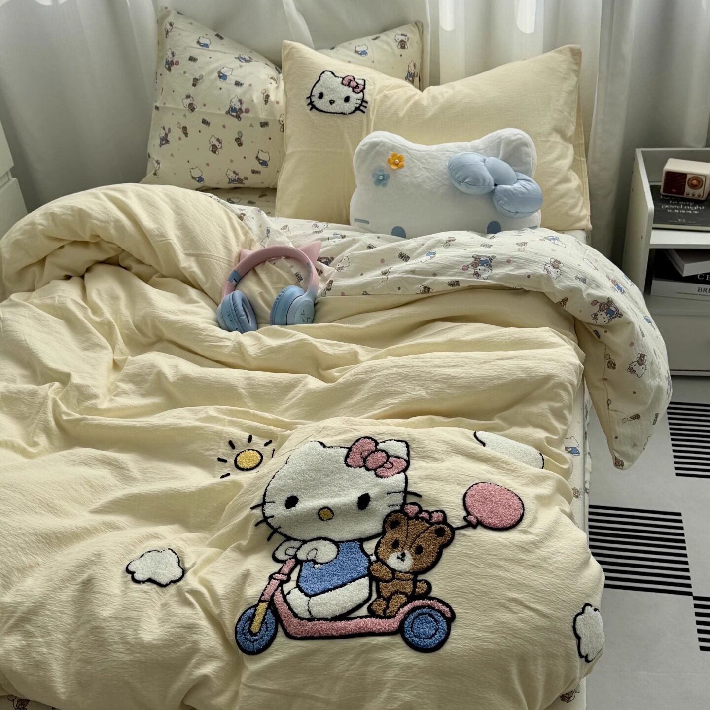 可爱HelloKitty毛巾绣全棉水洗棉四件套纯棉单双人被罩床单三件套