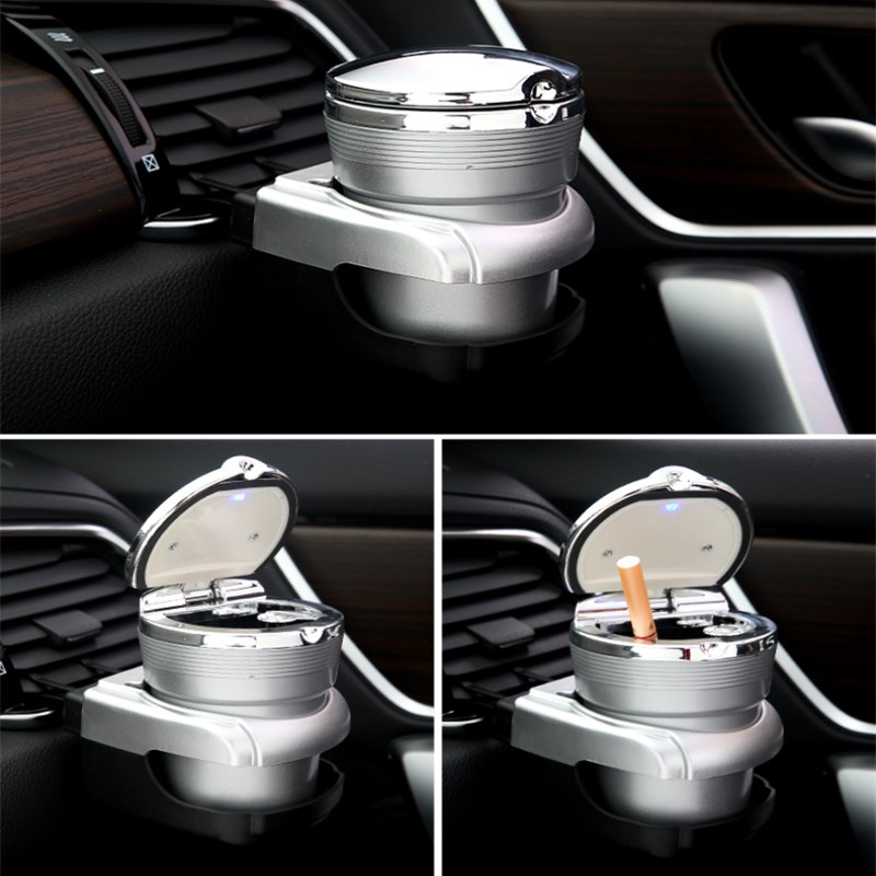汽车用品车载烟灰缸金属带LED灯创意带盖车内烟灰缸内饰通用摆件