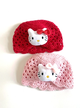 春夏新款宝宝婴儿新生儿百天女宝套头帽印度帽棉线帽毛线帽柔软