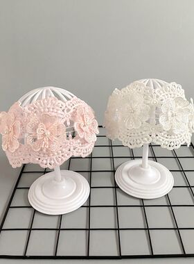 新款棉线蕾丝花朵发带婴儿头带头花饰品新生儿百天宝宝发饰护囟门