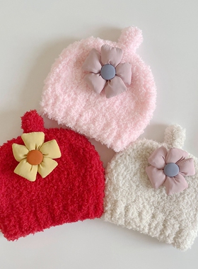 新生儿百天婴儿周岁宝宝毛线帽拜年帽新年帽无骨柔软舒适锁温保暖