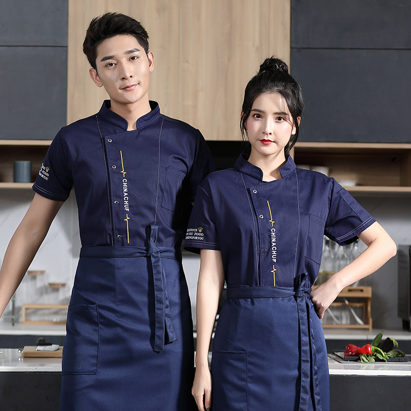 厨师工作服男女全棉透气短袖薄款夏季饭店后厨房餐饮秋冬长袖定制