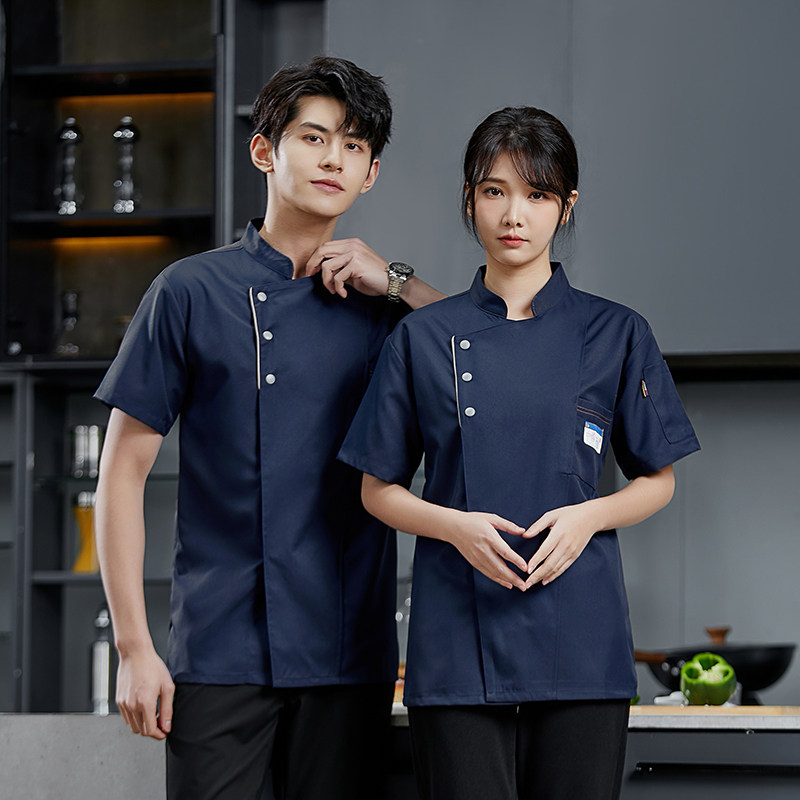 冰丝厨师工作服短袖夏季餐饮厨房高级透气薄款男秋冬长袖工装定制