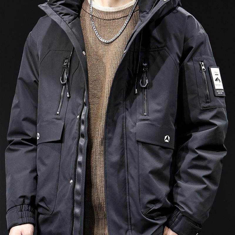 砖红羽绒服男冬季2025新款加厚保暖连帽男士短款潮牌工装外套大码