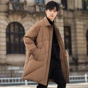 高端男士轻薄羽绒服中长款秋冬季2024新款加厚菱格外套90白鸭绒潮