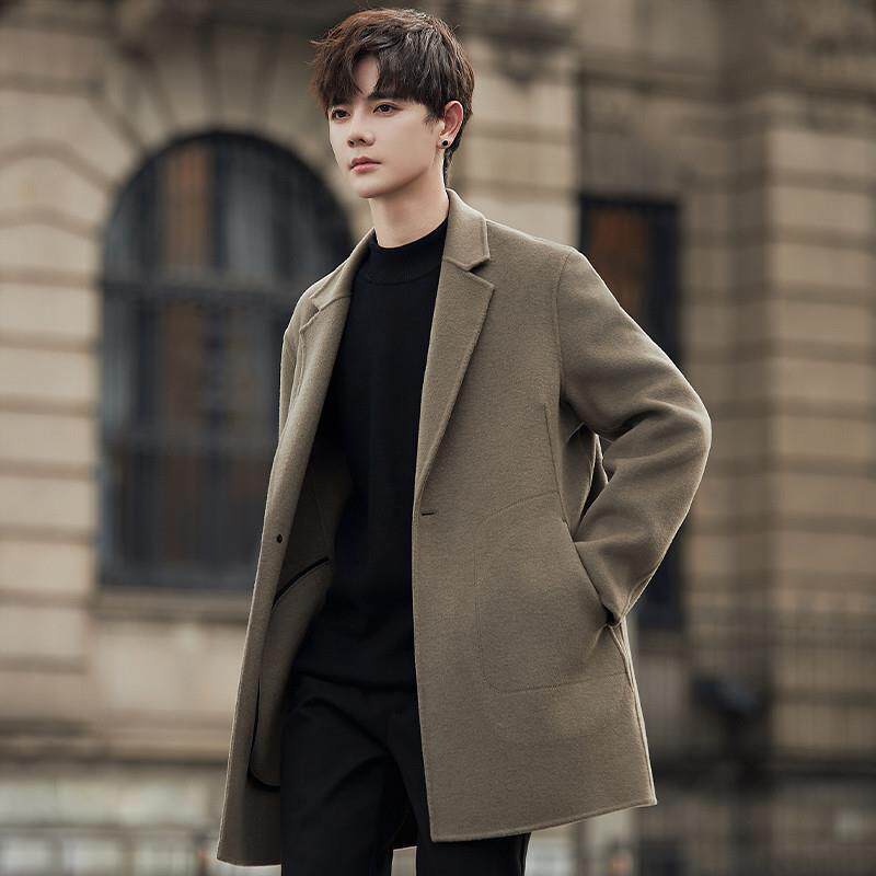 男士双面非羊绒大衣中长款高端秋冬羊毛呢子外套加厚短款妮子风衣