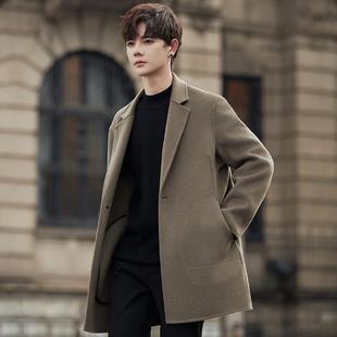男士双面非羊绒大衣中长款高端秋冬羊毛呢子外套加厚短款妮子风衣