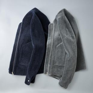 海宁羊羔毛皮毛一体颗粒绒外套男士皮草全羊毛夹克羊剪绒短款大衣