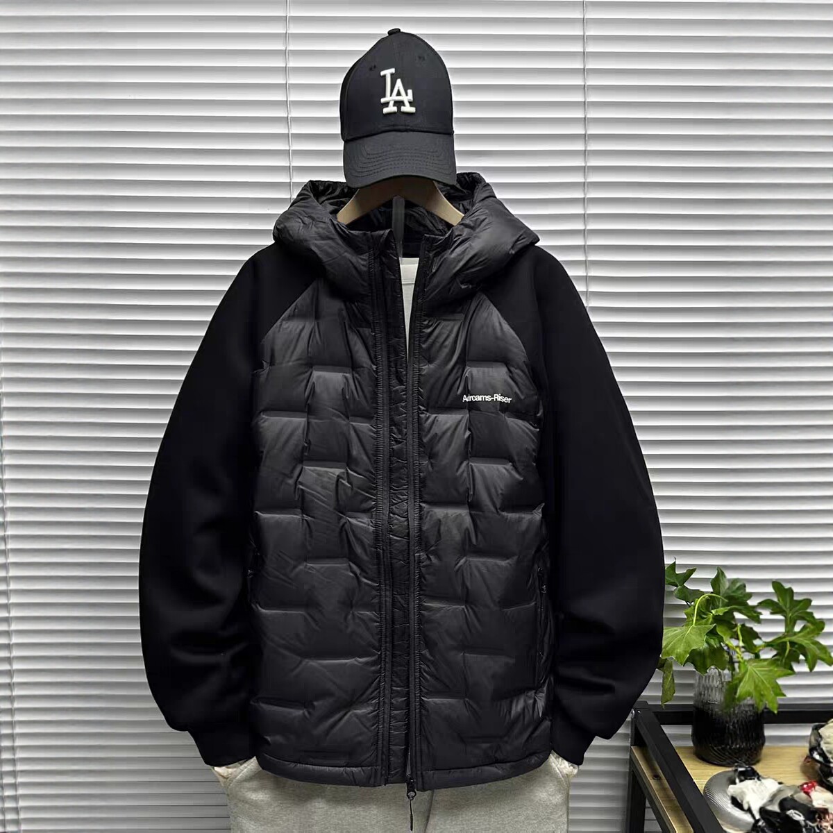 格子拼接连帽羽绒衣服男士冬季装大码刺绣90白鸭绒休闲羽绒外套潮