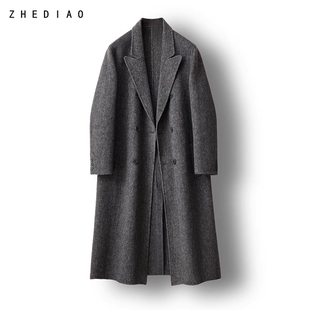 秋冬双面羊毛大衣男中长款青年修身非羊绒呢子双排扣风衣过膝外套