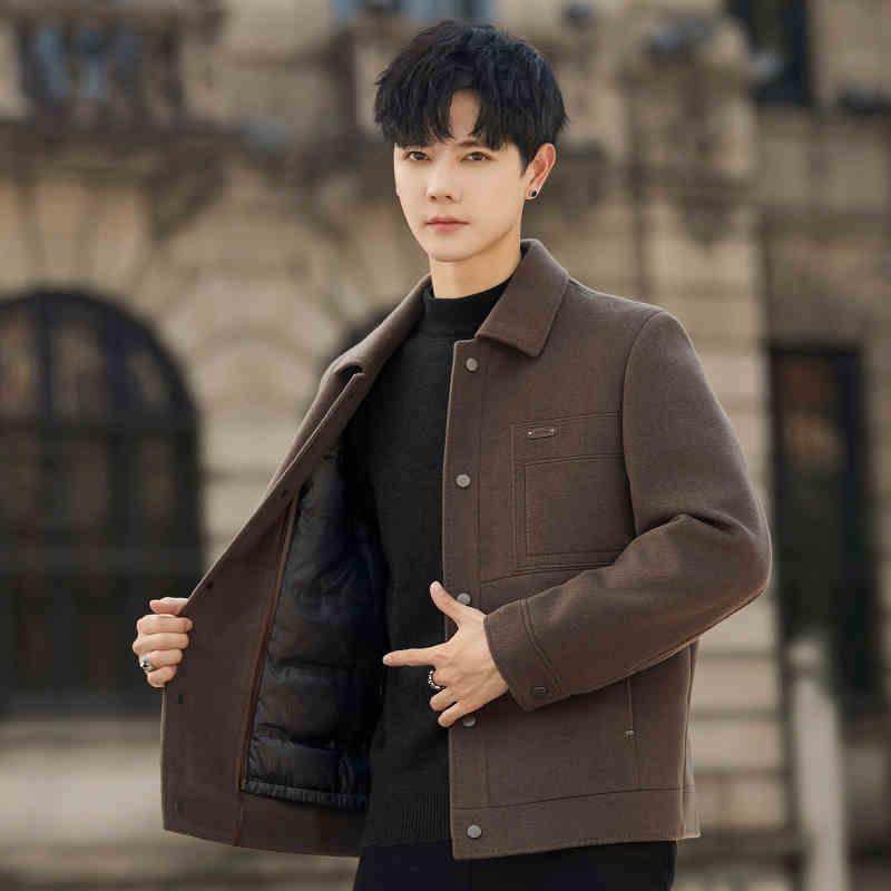 男士2025新款双面绒外套短款翻领夹克秋冬季商务加厚羊毛呢子大衣