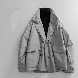 冬季日系复古 潮牌时尚简约防泼水磁吸翻领轻薄羽绒服 男