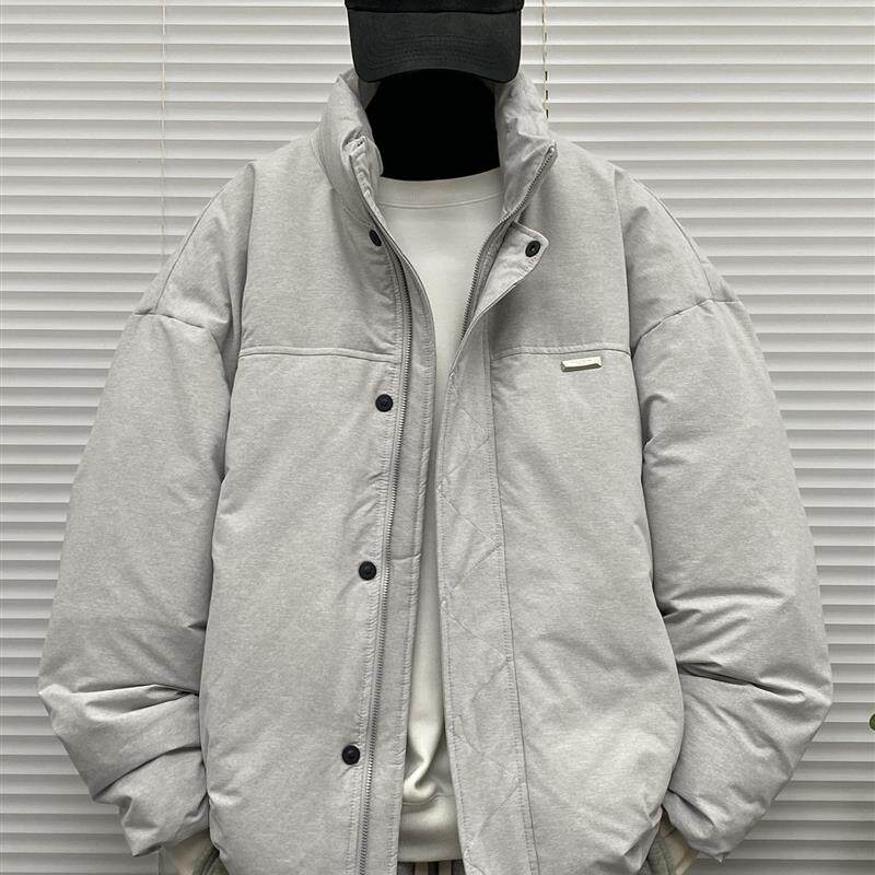 90白鸭绒立领羽绒服男士冬季装大码oversize胖子保暖面包外套无帽