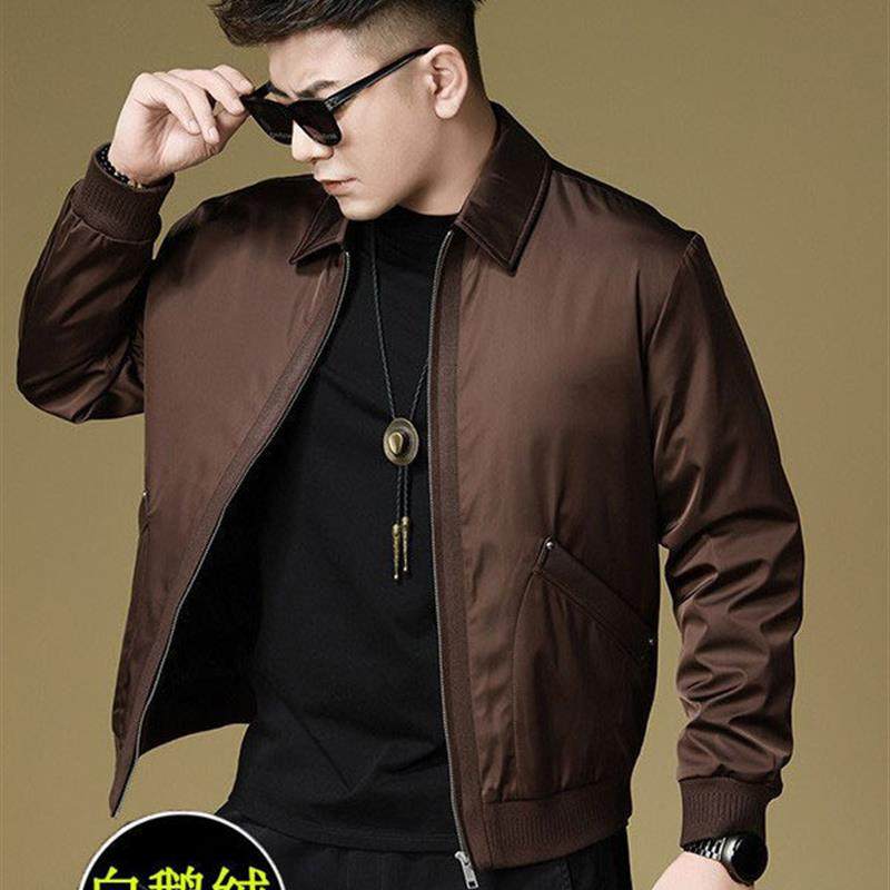 高级感白鹅绒男士冬季羽绒服高端潮牌痞帅轻薄款防寒保暖翻领外套