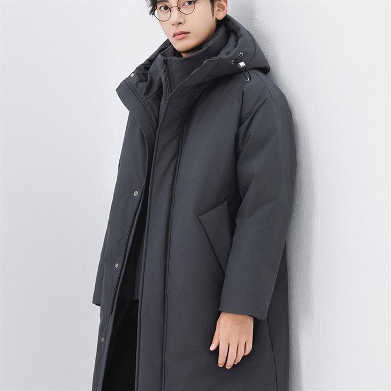 假两件叠穿设计感中长款连帽羽绒服男士宽松休闲韩版加厚保暖外套