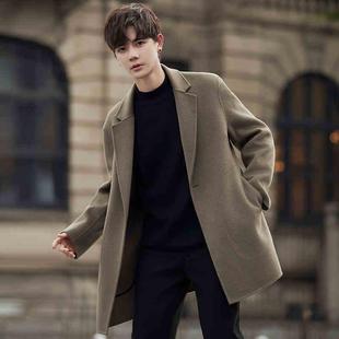 男士双面非羊绒大衣中长款高端秋冬羊毛呢子外套加厚短款妮子风衣