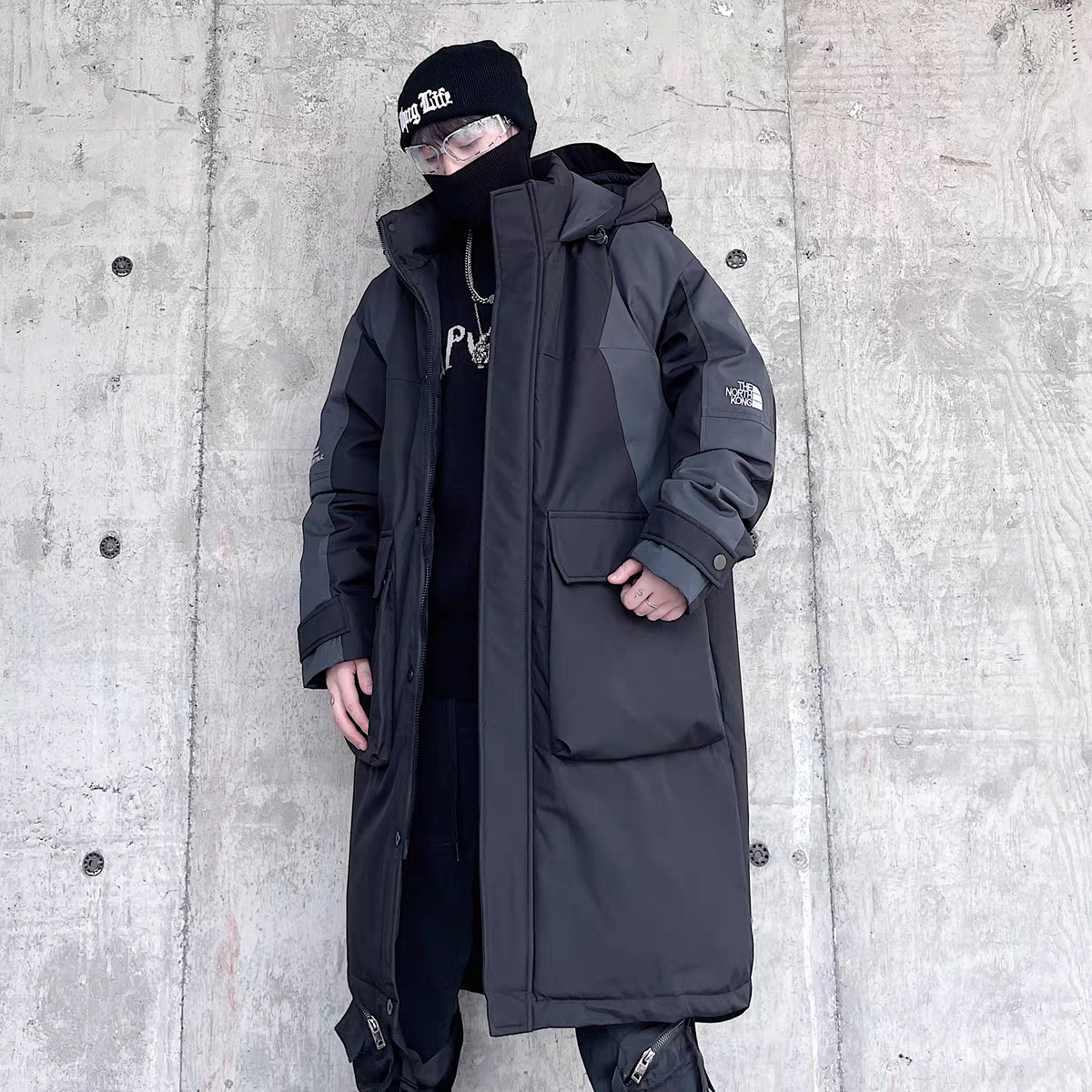 高级感大码男装连帽羽绒服男2024中长款潮流派克服过膝长款外套潮