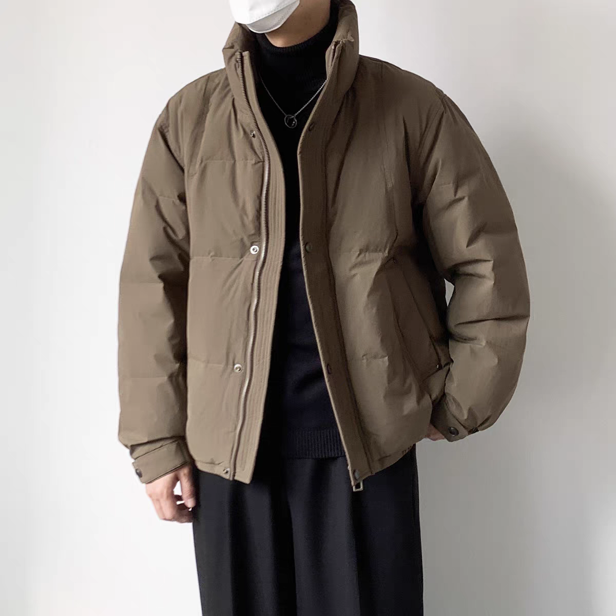 专柜极简90白鸭绒短款羽绒服男士立领冬季保暖加绒加厚外套男夹克