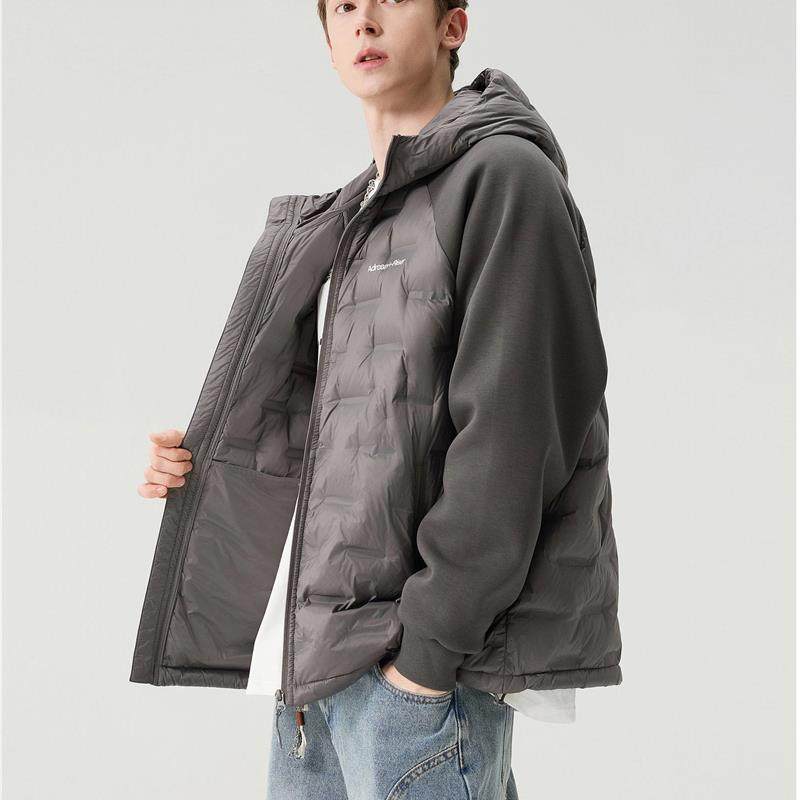 DPX90白鸭绒连帽拼接羽绒服男款冬季美式大码高级感轻薄短款外套