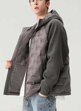 DPX90白鸭绒连帽拼接羽绒服男款冬季美式大码高级感轻薄短款外套