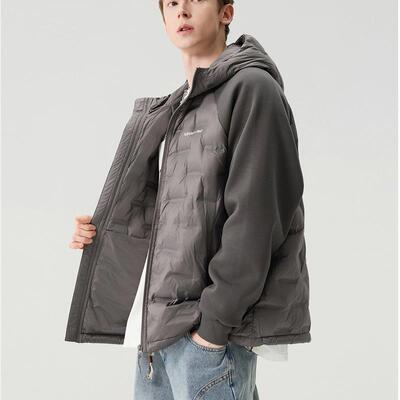 DPX90白鸭绒连帽拼接羽绒服男款冬季美式大码高级感轻薄短款外套