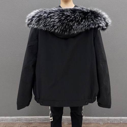 派克服男冬季短款獭兔毛内胆外套