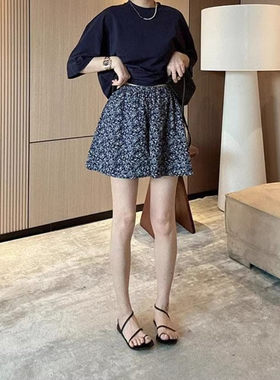 大码韩系复古松紧腰阔腿休闲裤女