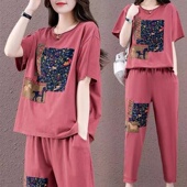 时尚 2025新款 洋气宽松大码 夏装 两件套 休闲运动套装 阔腿裤 女士夏季