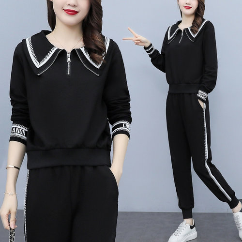 秋季微胖mm运动套装女休闲时尚