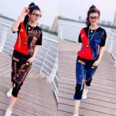 女2025夏季 七分裤 新款 大码 休闲运动两件套潮 胖mm网红炸街时尚 套装