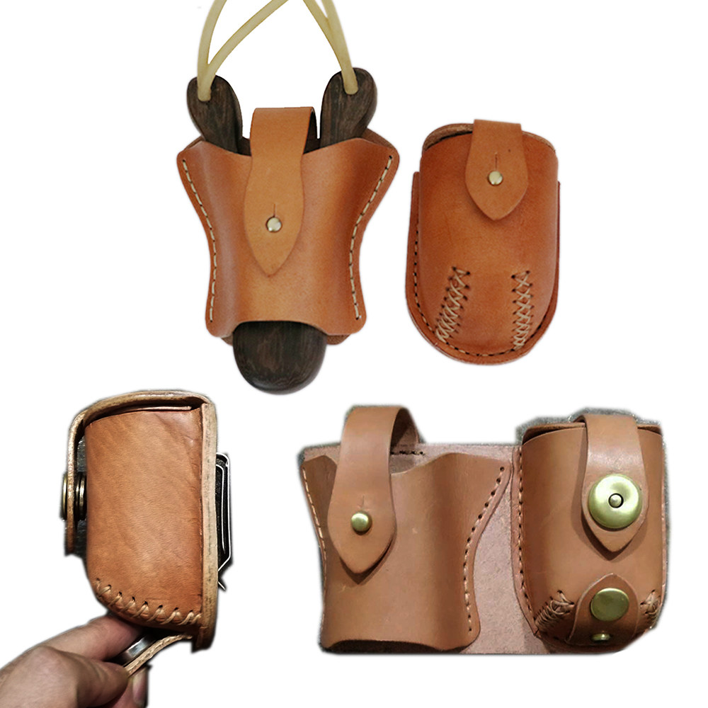 户外头层牛皮弹珠弹弓腰包真手工植鞣革男战术精品强磁钢珠包邮潮