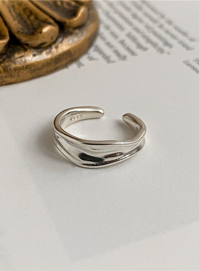 S925纯银小众设计感不规则金属戒指韩国简约个性肌理感指环
