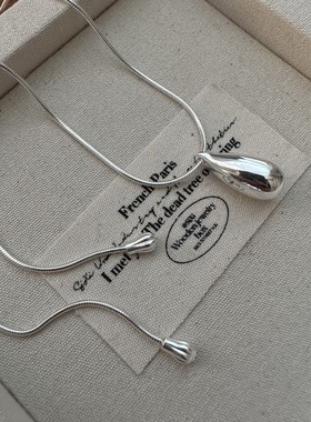 S925纯银韩版小众设计感抽拉水滴项链韩国风时尚简约款毛衣链