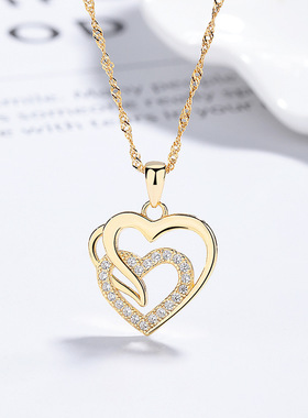 925纯银双层爱心项链女镶钻轻奢时尚ins高级感项饰锆石锁骨链饰品