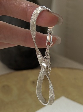 S925纯银小众设计编织意大利闪光手链韩国风时尚复古首饰品