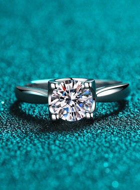 S925纯银韩版经典牛头款 莫桑石时尚女戒钻戒