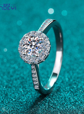 S925纯银戒指女莫桑石戒指四爪圆包戒指小红书同款