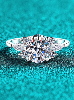 S925纯银莫桑石戒指女奢华旦形指环轻奢高级精致节日礼物