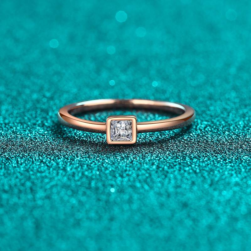 S925纯银莫桑石女戒香槟金小冰块戒指极简风ins高级冷淡风