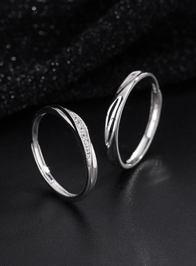 S999纯银共度爱河情侣戒指 韩系ins小众轻奢足银镶钻时尚男女指环