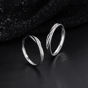 S999纯银共度爱河情侣戒指 韩系ins小众轻奢足银镶钻时尚男女指环