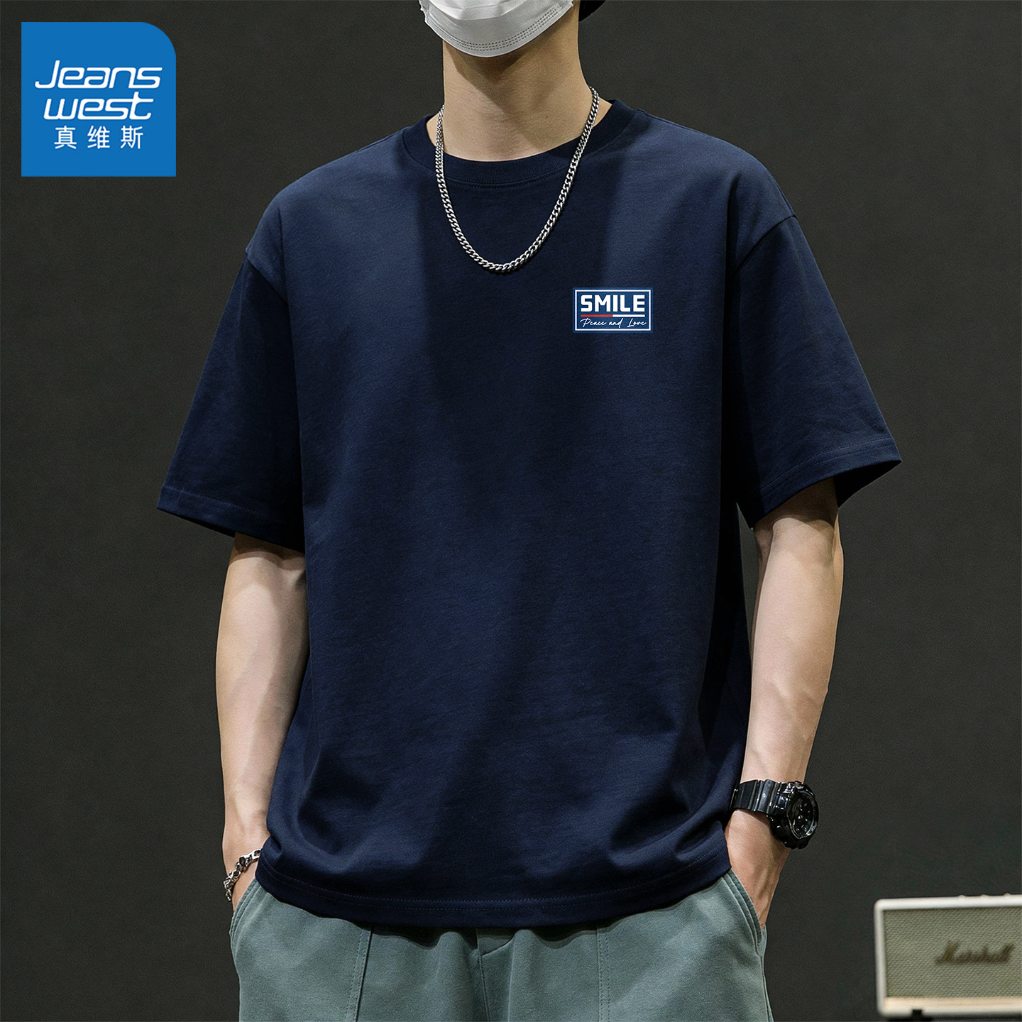 真维斯纯棉t恤短袖男夏季2026新款男士半袖运动宽松潮牌上衣男款L