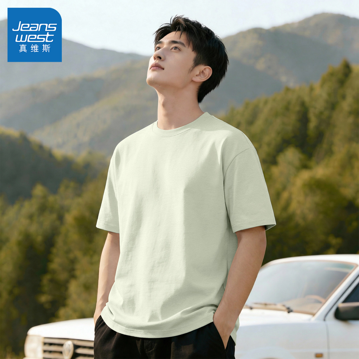 真维斯男士短袖t恤2026新款纯棉上衣男青少年运动高级感半袖男款L