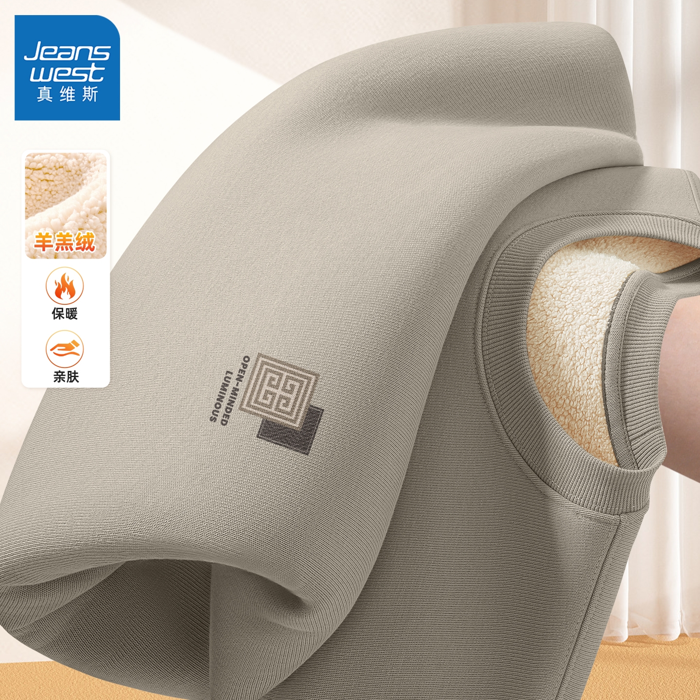 真维斯加绒卫衣男士简约套头大码男装加厚绒高级感羊羔绒衣服男款