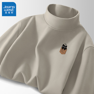 真维斯打底衫男士半高领冬款上衣双面绒加厚长袖t恤男款保暖内衣L